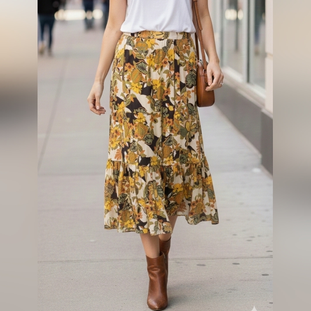 {Jessica Simpson} Retro 1960s Floral Print Maxi Skirt - Size Large